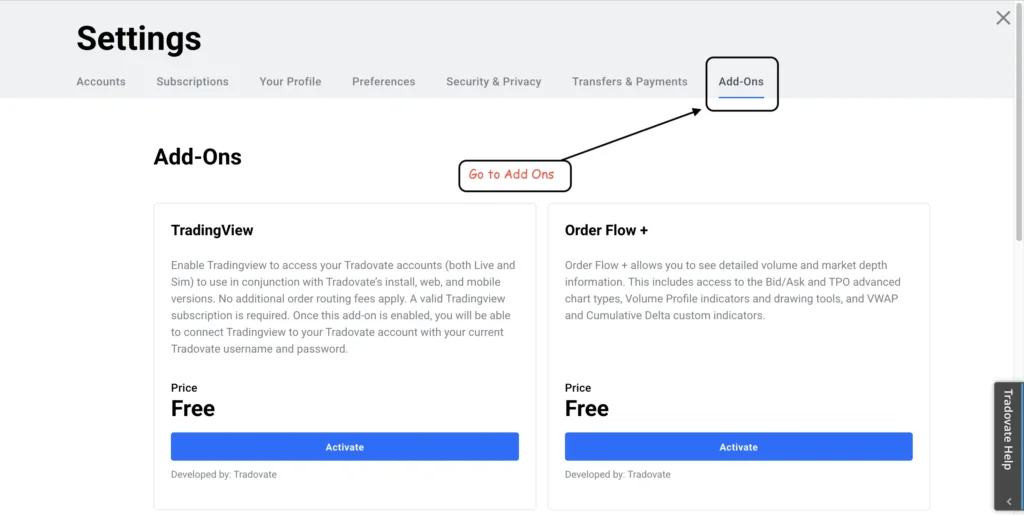 Tradovate Add Ons