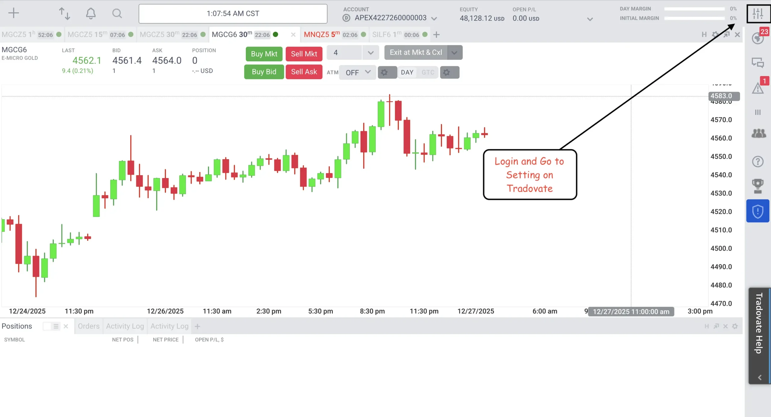 Tradovate Settings Steps